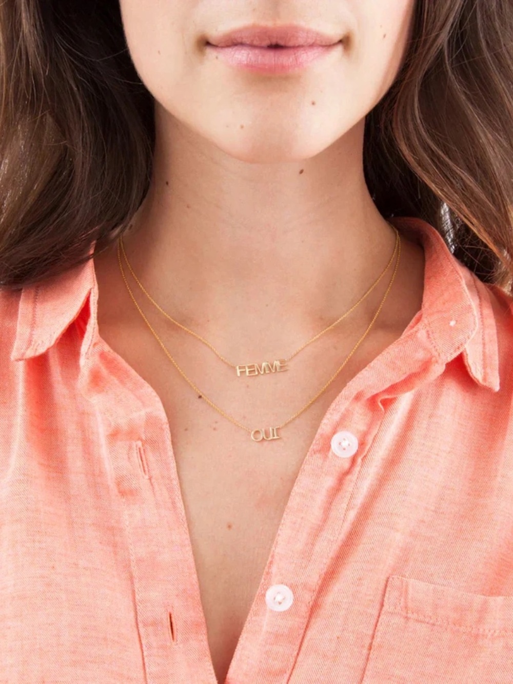 Clare V solid gold OUI necklace